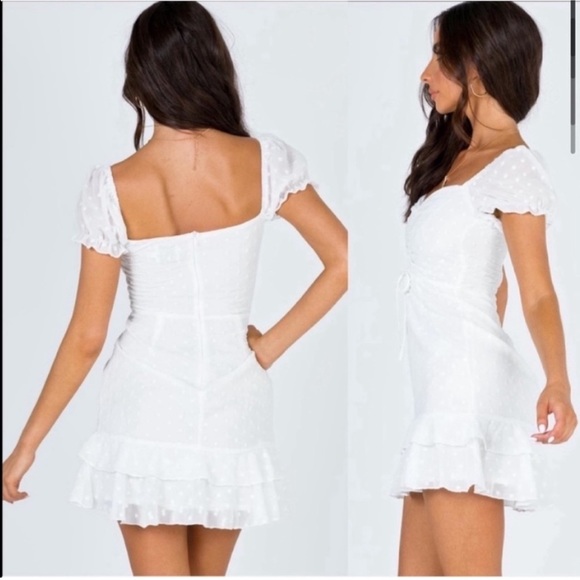 Princess Polly Mikail White Swiss Dot Puff Sleeve Sweetheart Neckline Mini Dress - Picture 2 of 12